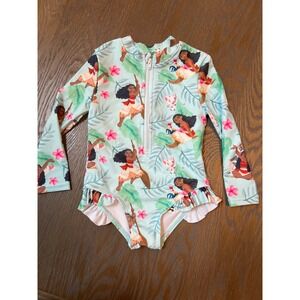 Disney Moana Long Sleeve Rash Guard Ruffle Swimsuit 2Y